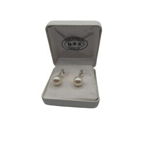 925 Company Sterling Silver Fresh Water Pearl & Diamond Chip Earrings